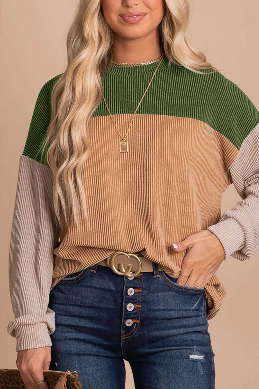 Color Block Dropped Shoulder Blouse