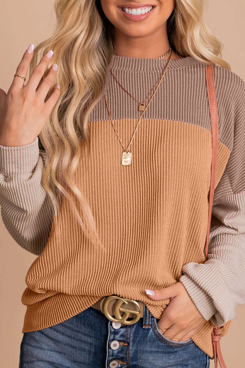 Color Block Dropped Shoulder Blouse