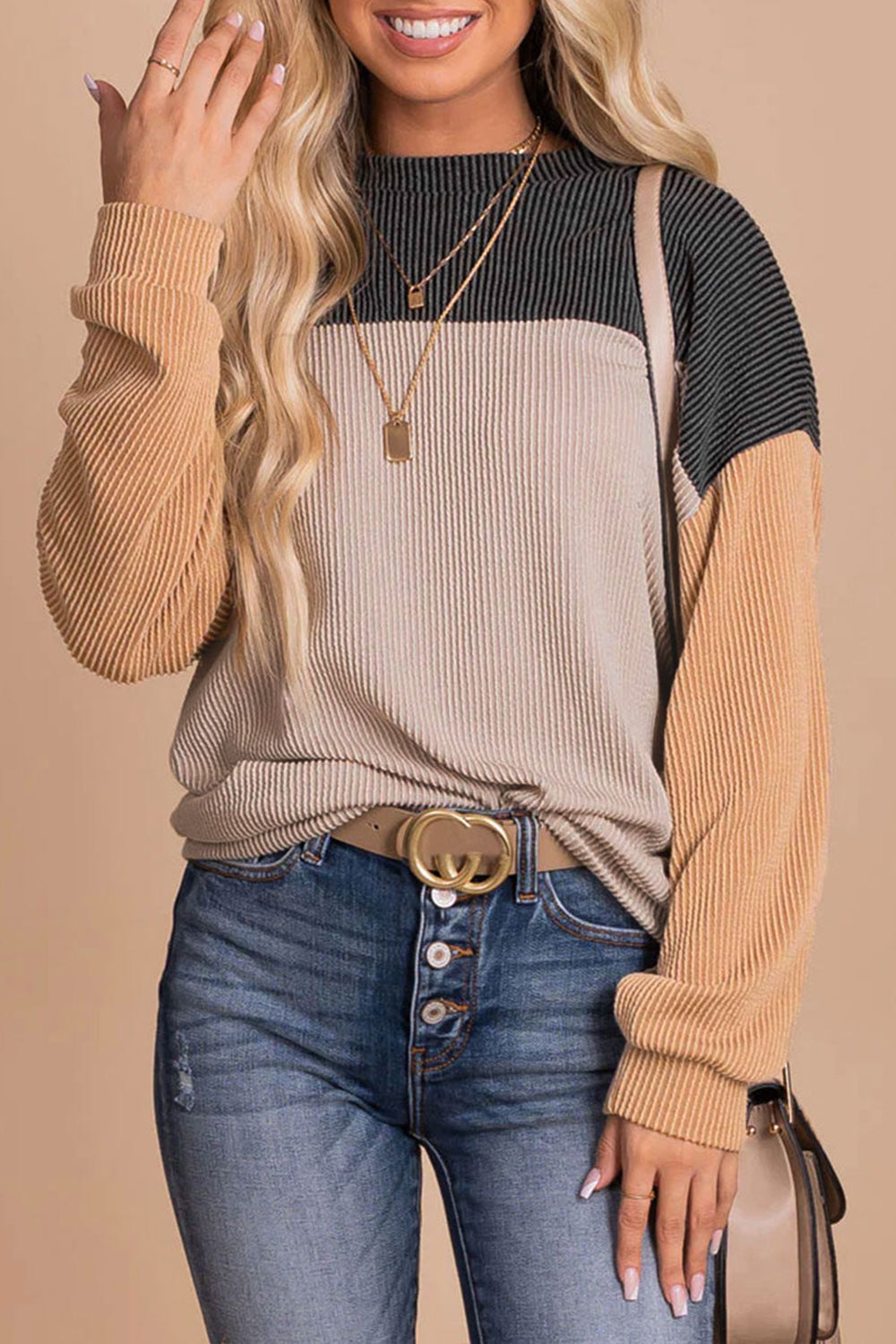 Color Block Dropped Shoulder Blouse