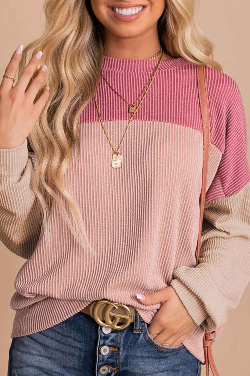 Color Block Dropped Shoulder Blouse