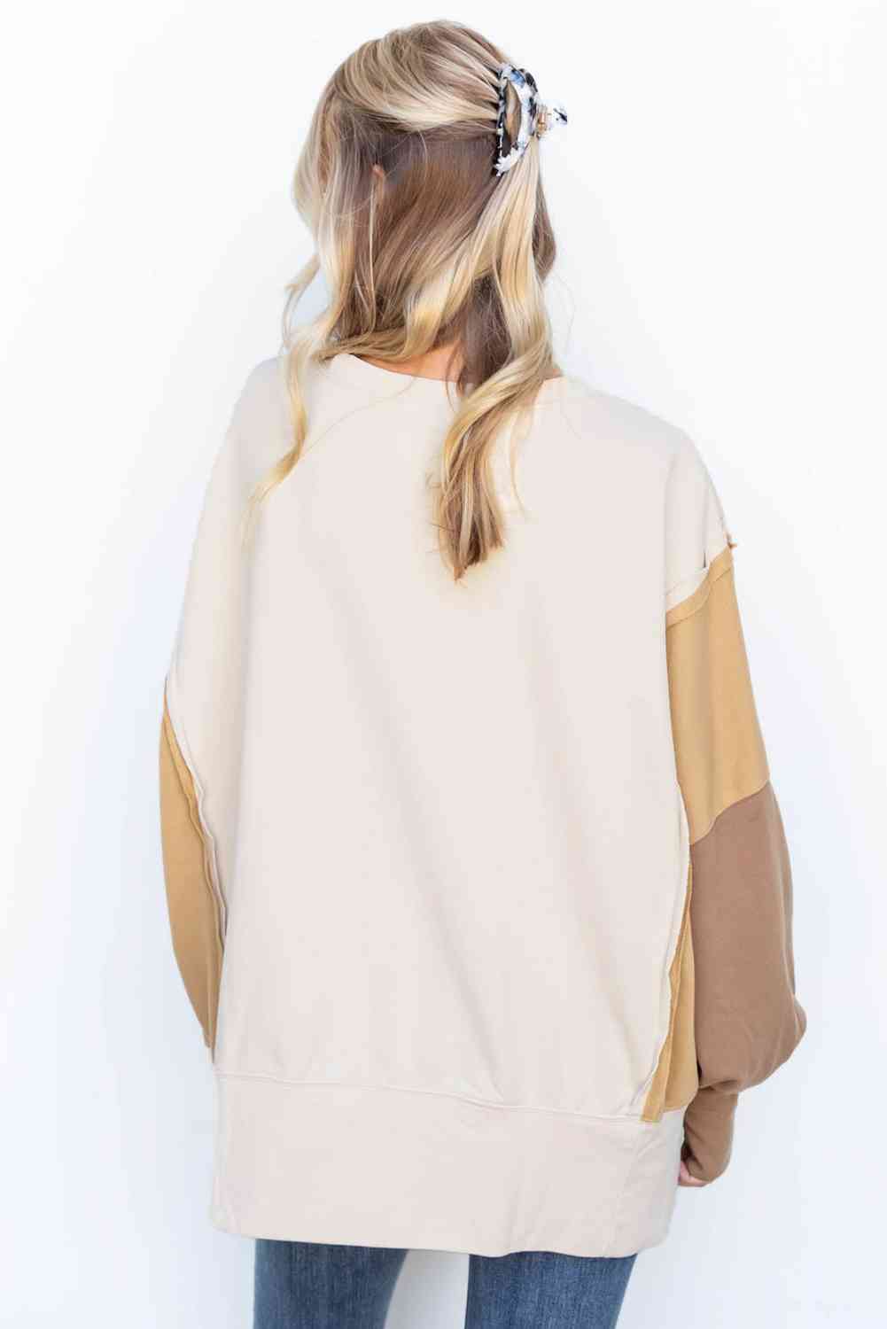 Color Block Lantern Sleeve Sweater