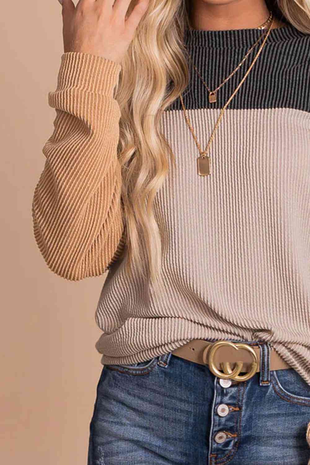 Color Block Dropped Shoulder Blouse