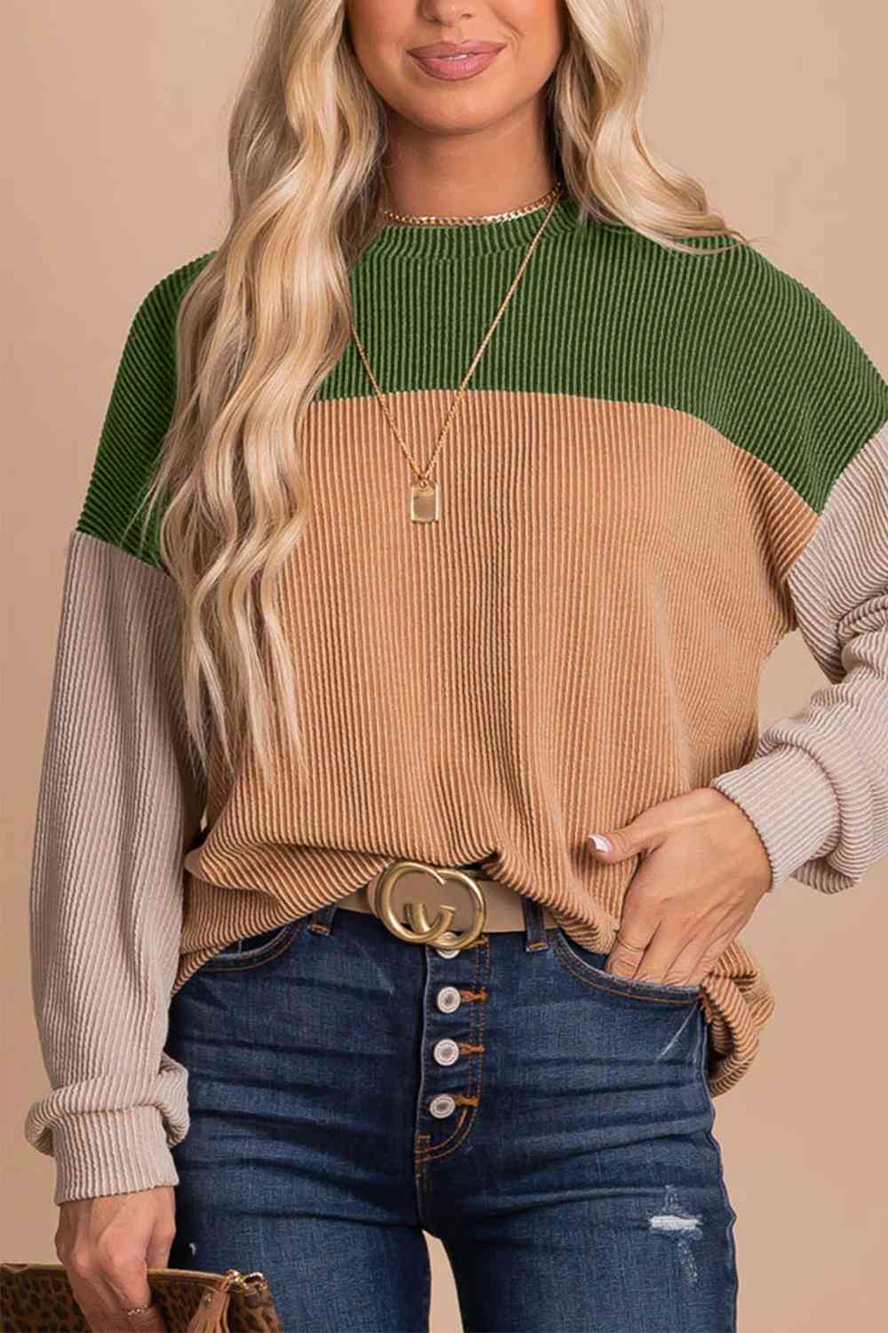 Color Block Dropped Shoulder Blouse