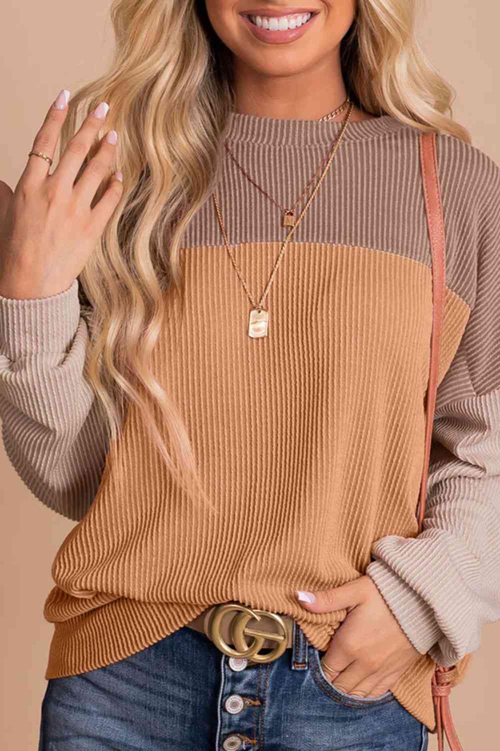 Color Block Dropped Shoulder Blouse