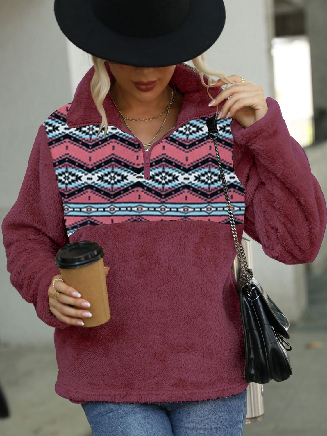 Geometric Collared Quarter-Zip