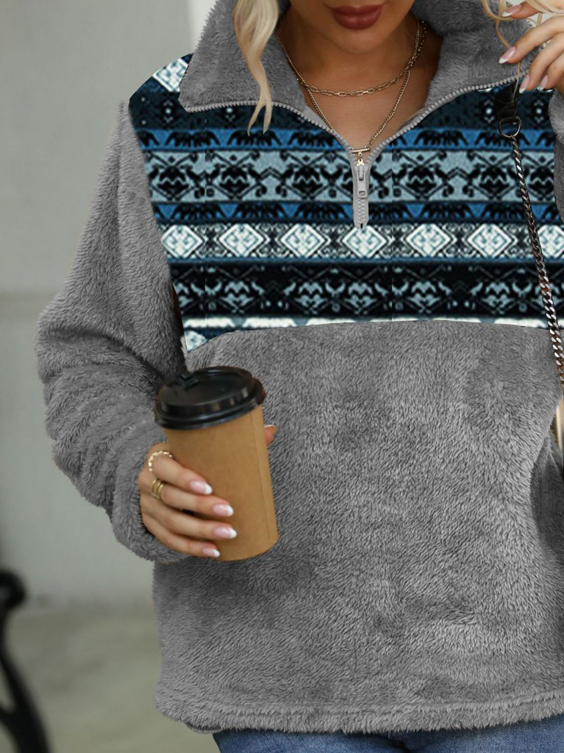 Geometric Collared Quarter-Zip