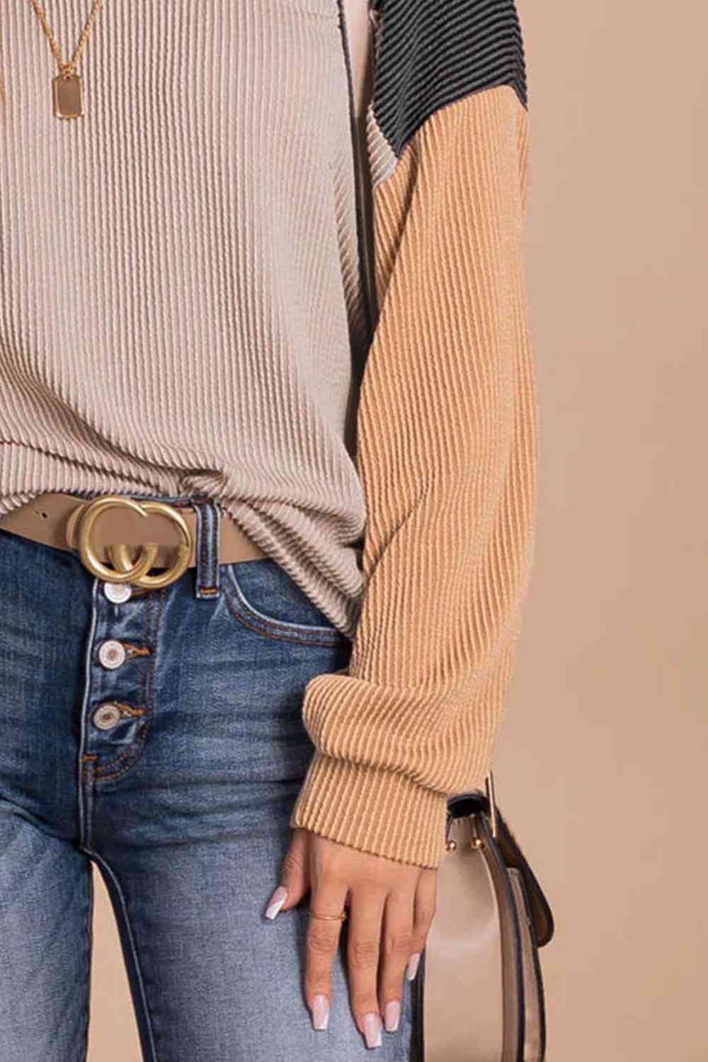 Color Block Dropped Shoulder Blouse