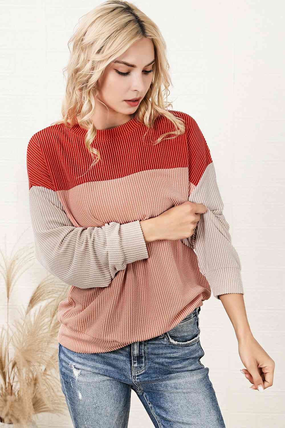 Color Block Dropped Shoulder Blouse