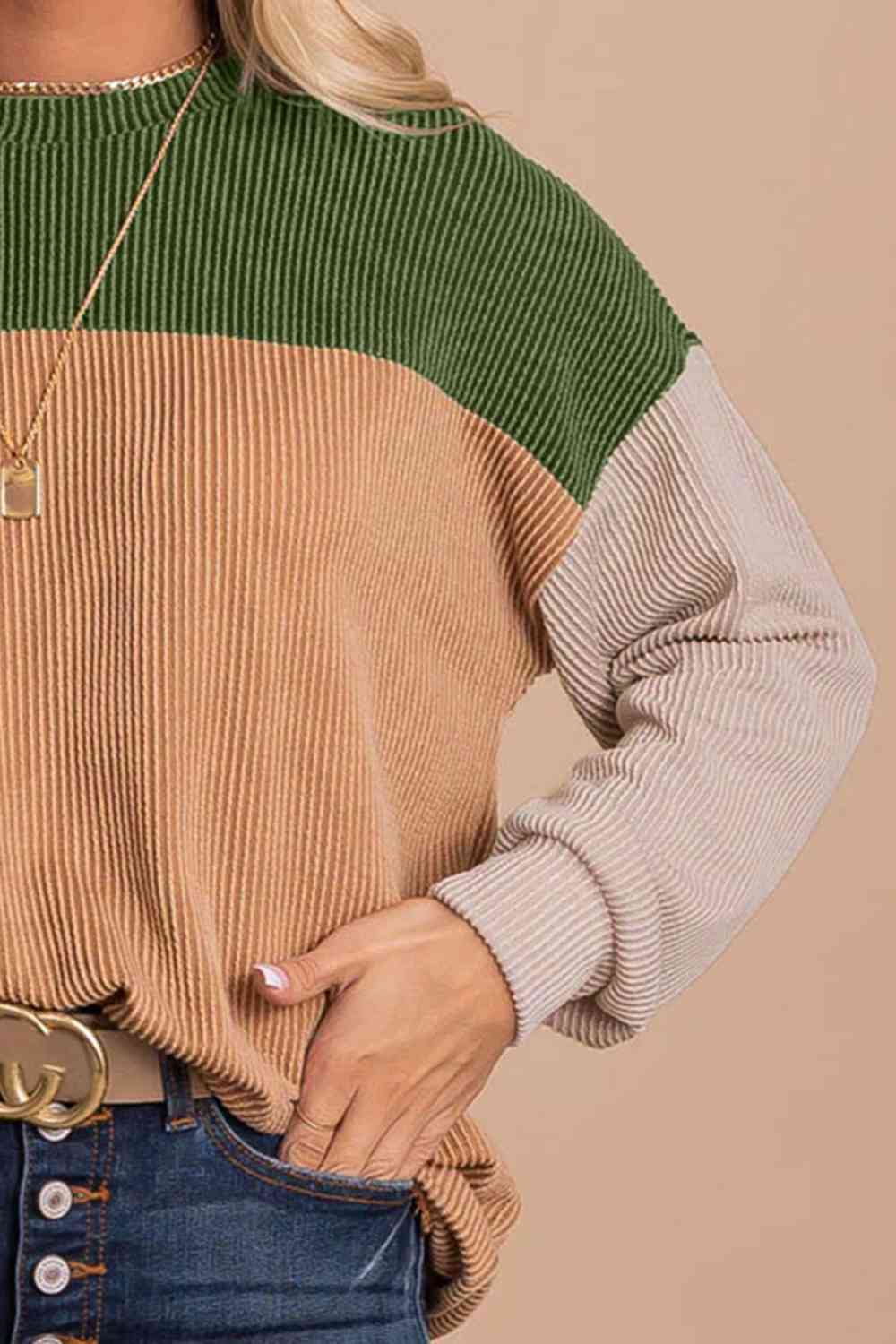 Color Block Dropped Shoulder Blouse
