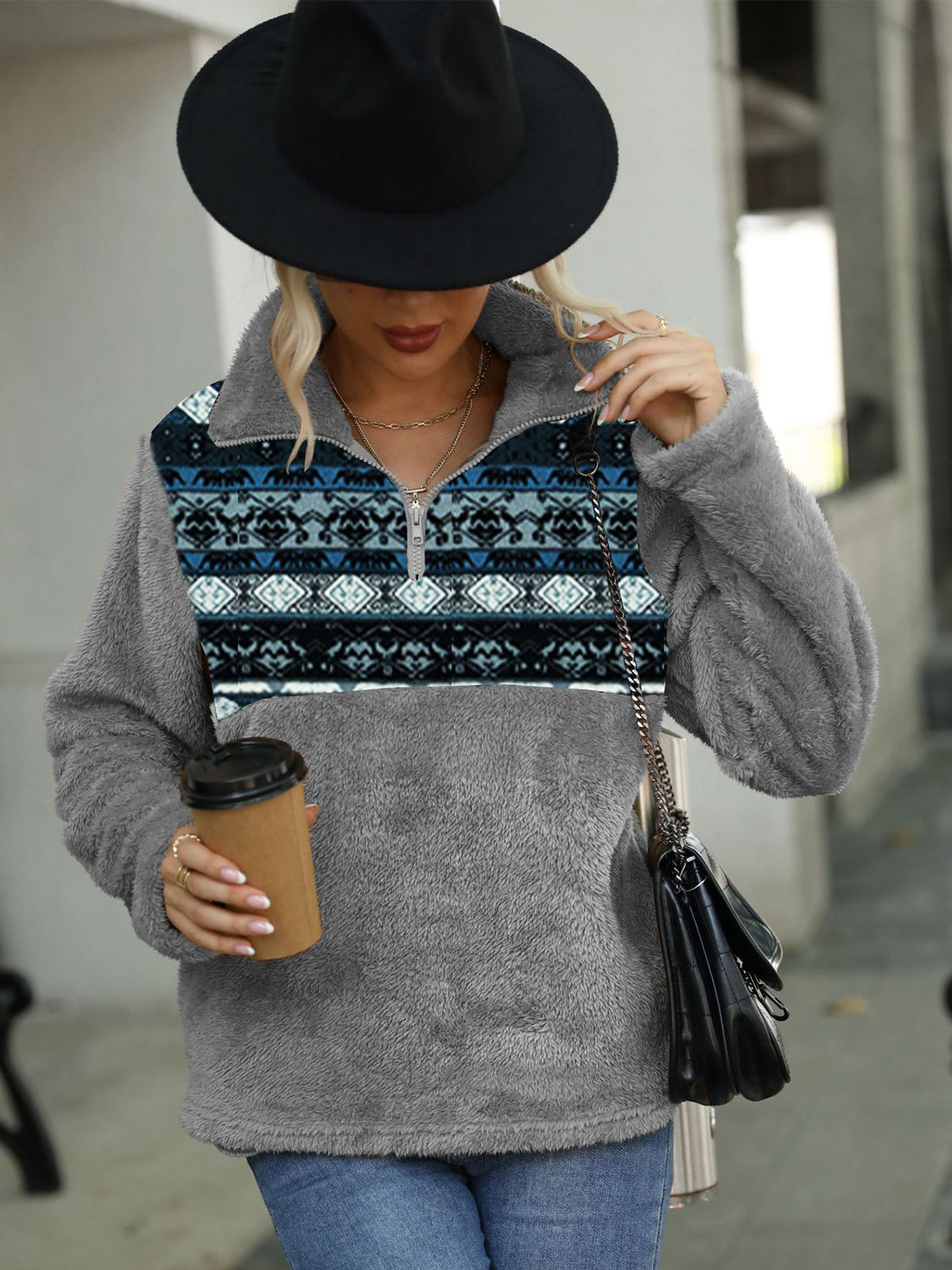 Geometric Collared Quarter-Zip