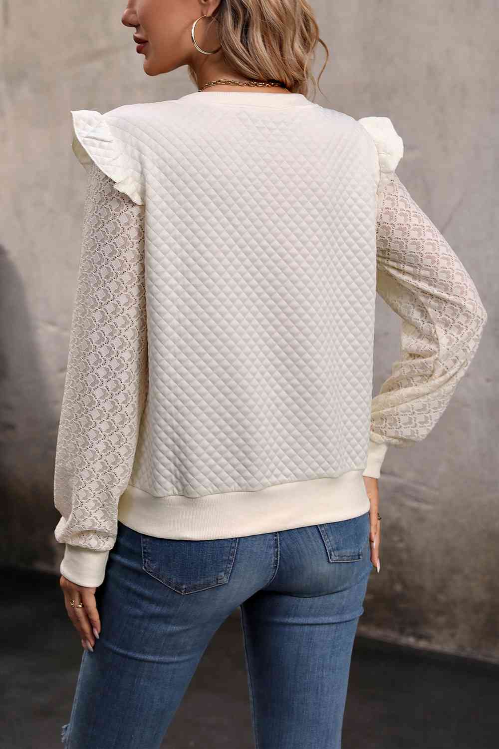 V-Neck Ruffle Trim Long Sleeve Blouse