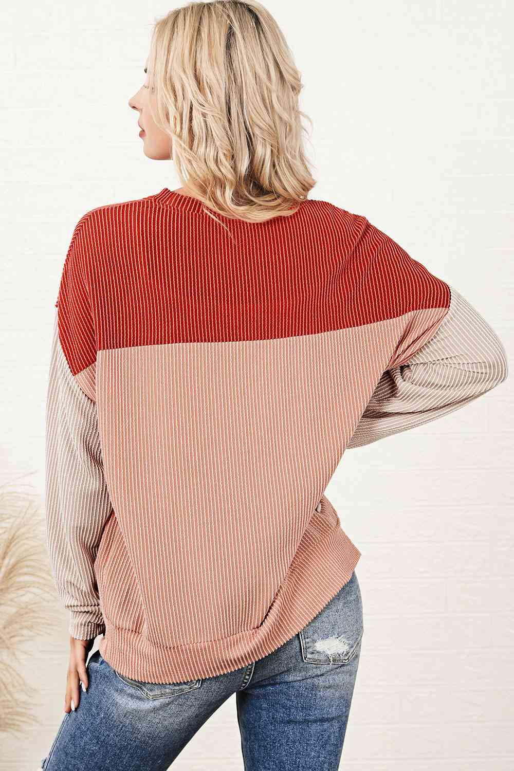 Color Block Dropped Shoulder Blouse