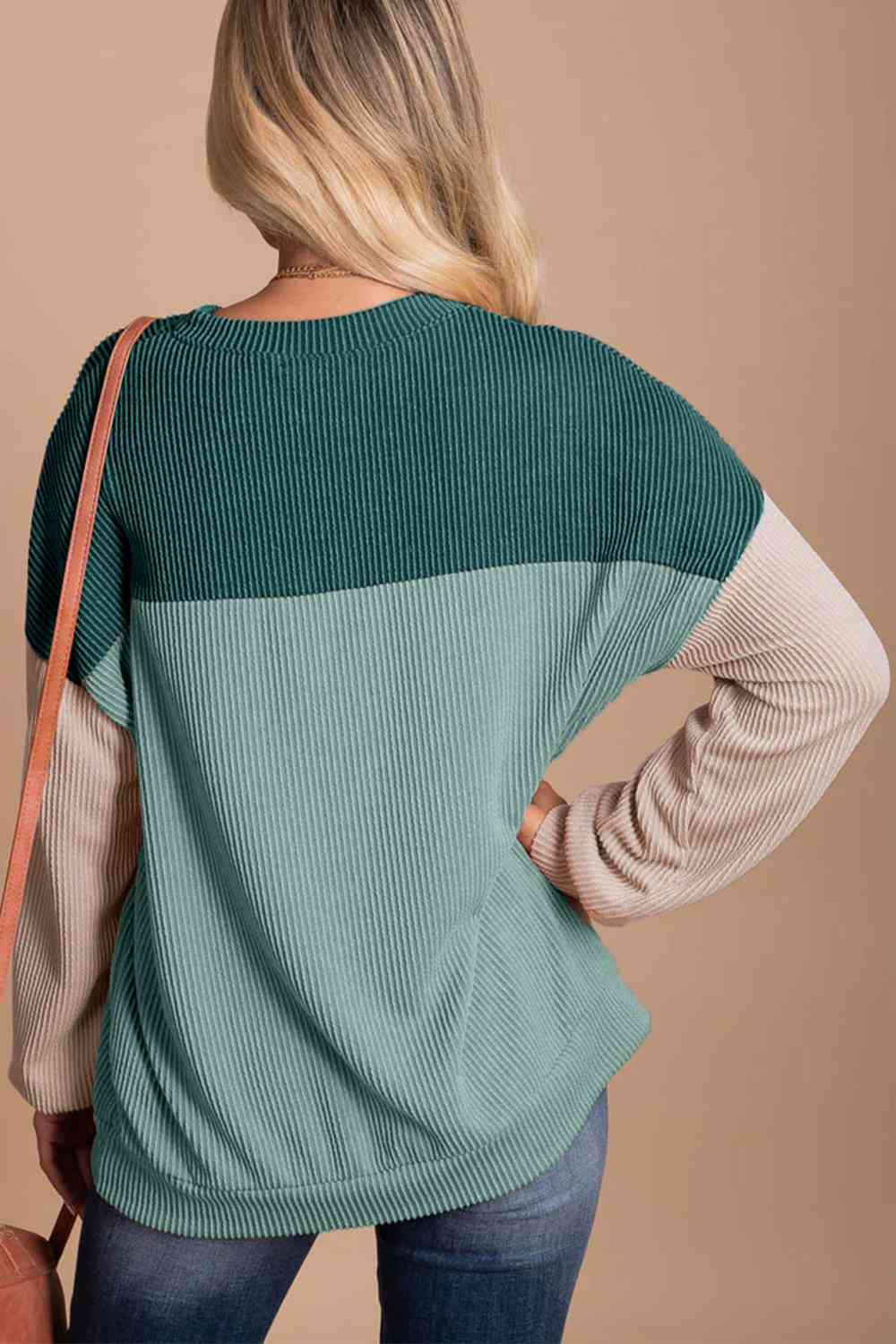 Color Block Dropped Shoulder Blouse