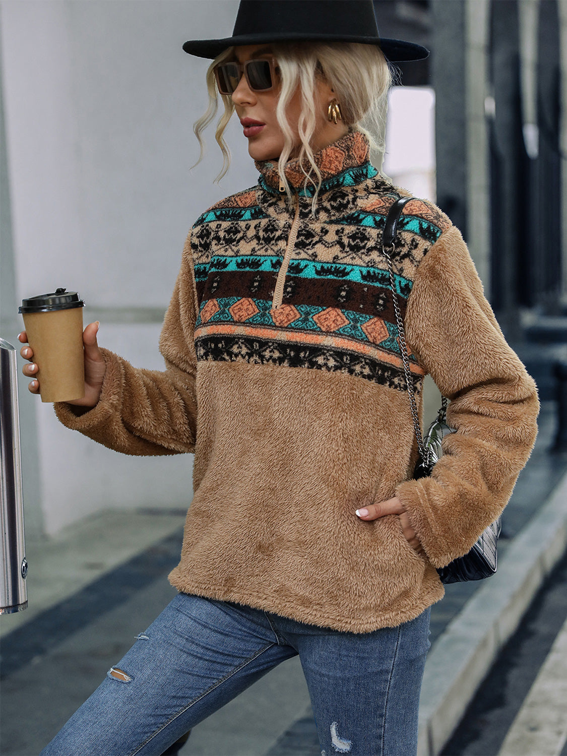 Geometric Collared Quarter-Zip