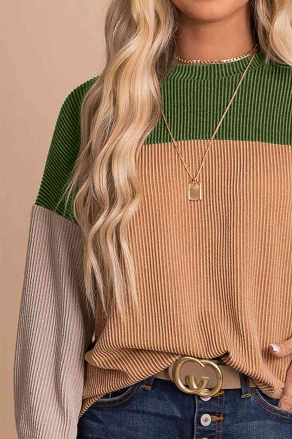 Color Block Dropped Shoulder Blouse