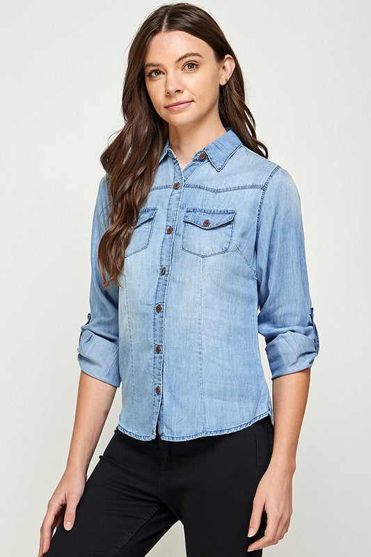 TENCEL TOP DENIM BLOUSE