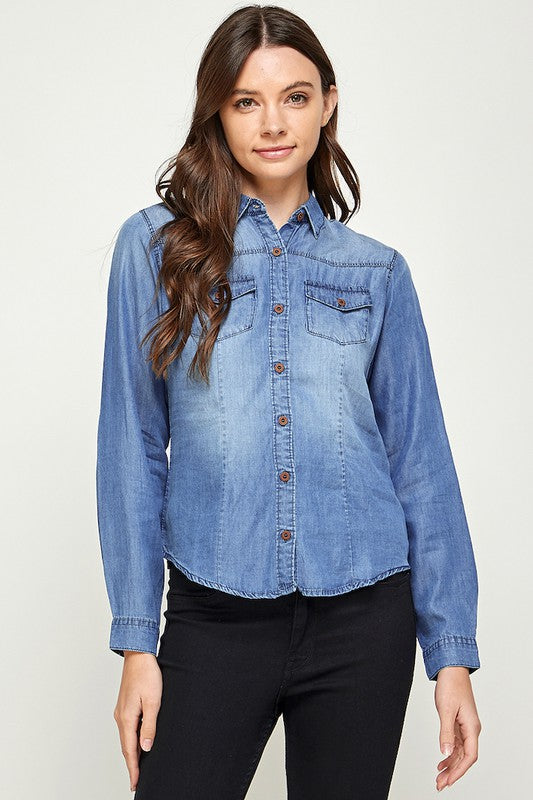 TENCEL TOP DENIM BLOUSE