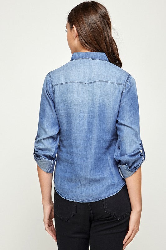 TENCEL TOP DENIM BLOUSE