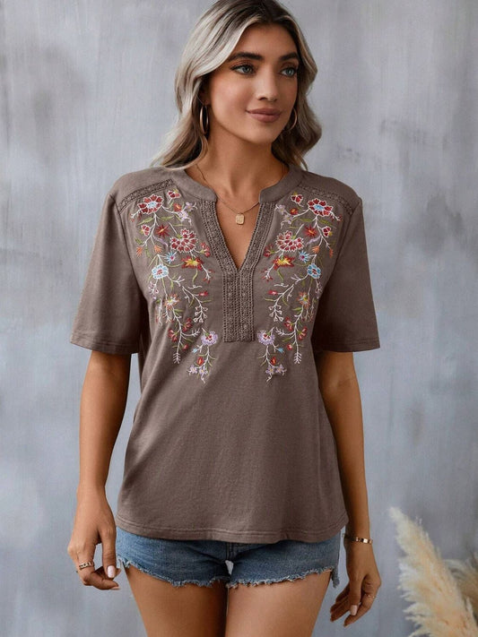 Embroidered Short Sleeve Blouse