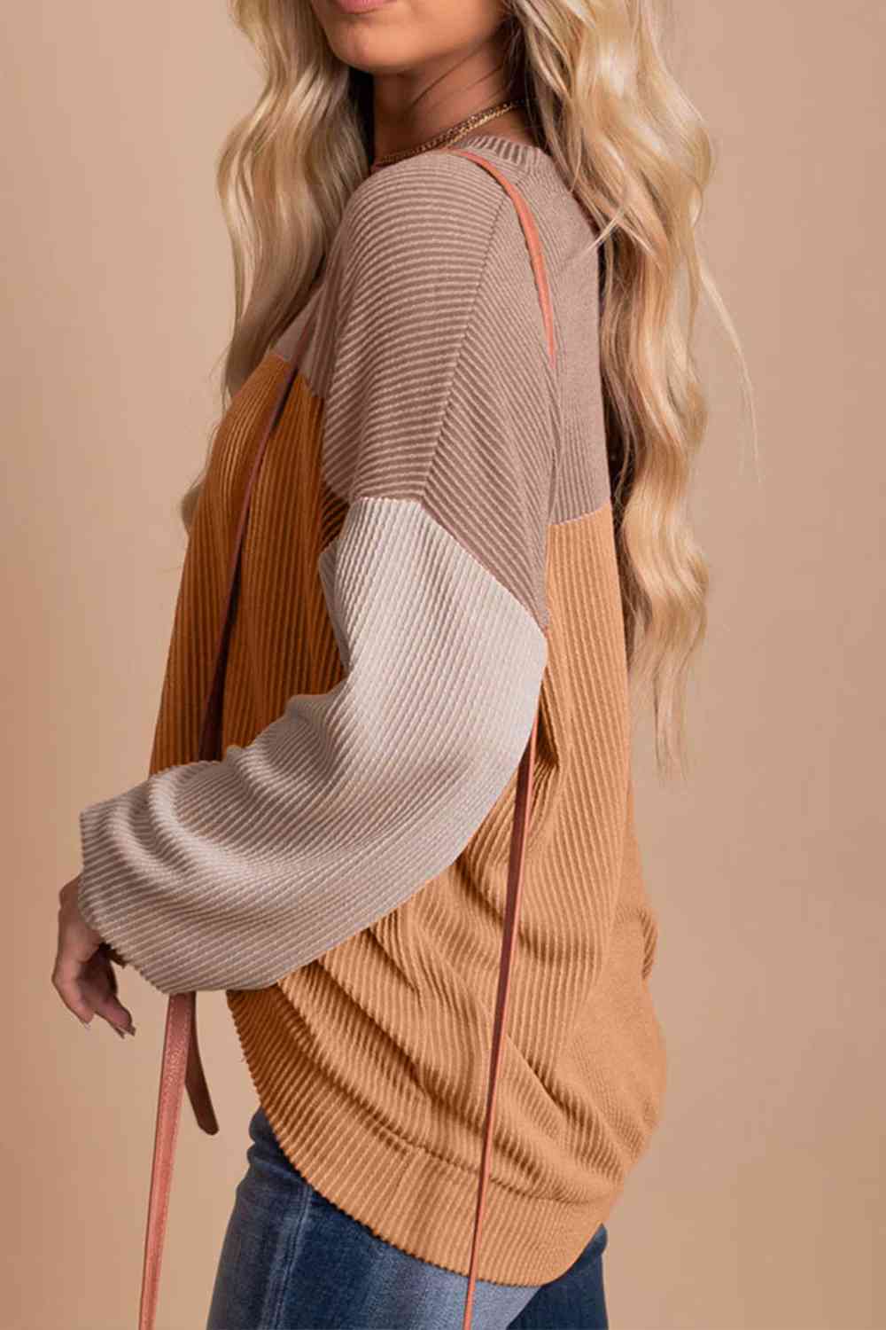 Color Block Dropped Shoulder Blouse