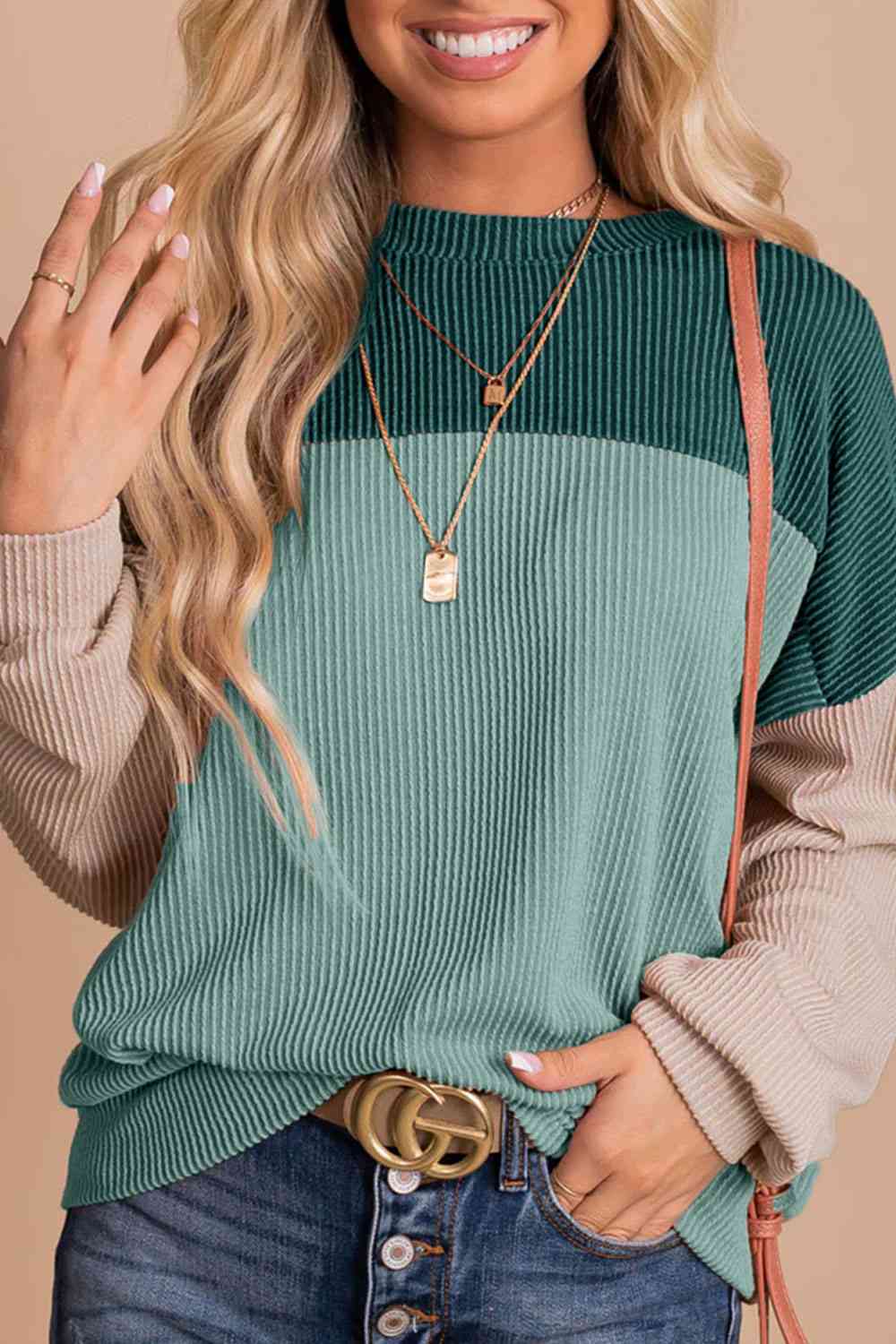 Color Block Dropped Shoulder Blouse