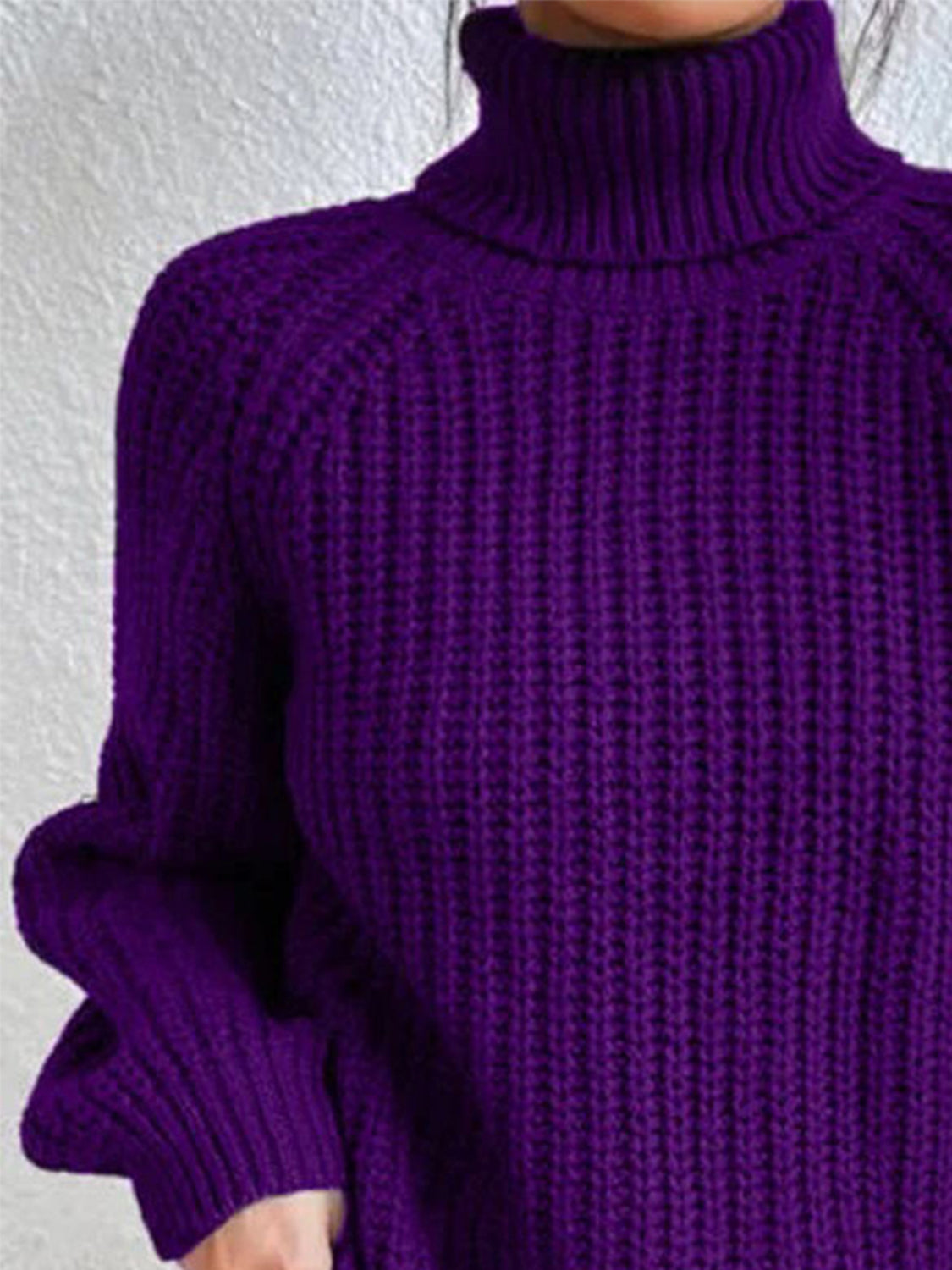 Full Size Turtleneck Rib-Knit Slit Sweater